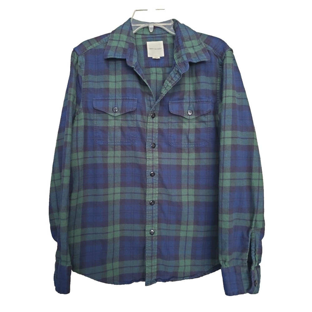 American Eagle Outfitters Men's Green Tartan Plaid Flannel Button-Up Shirt MED